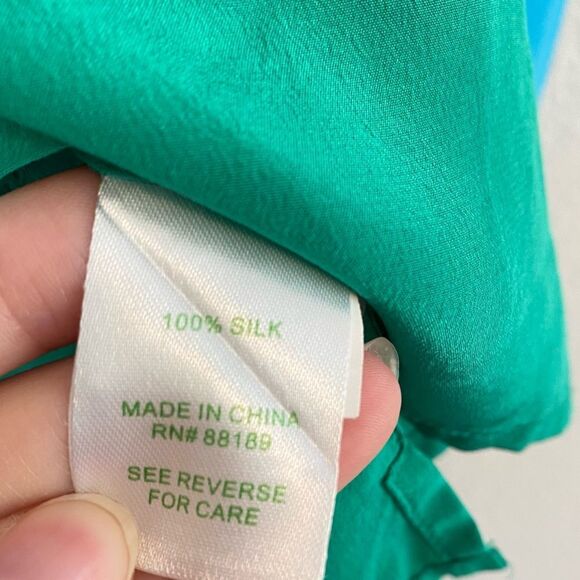 Lilly Pulitzer Elsa Silk Top Color Block Combo Blue Green Long Sleeve - Picture 7 of 10